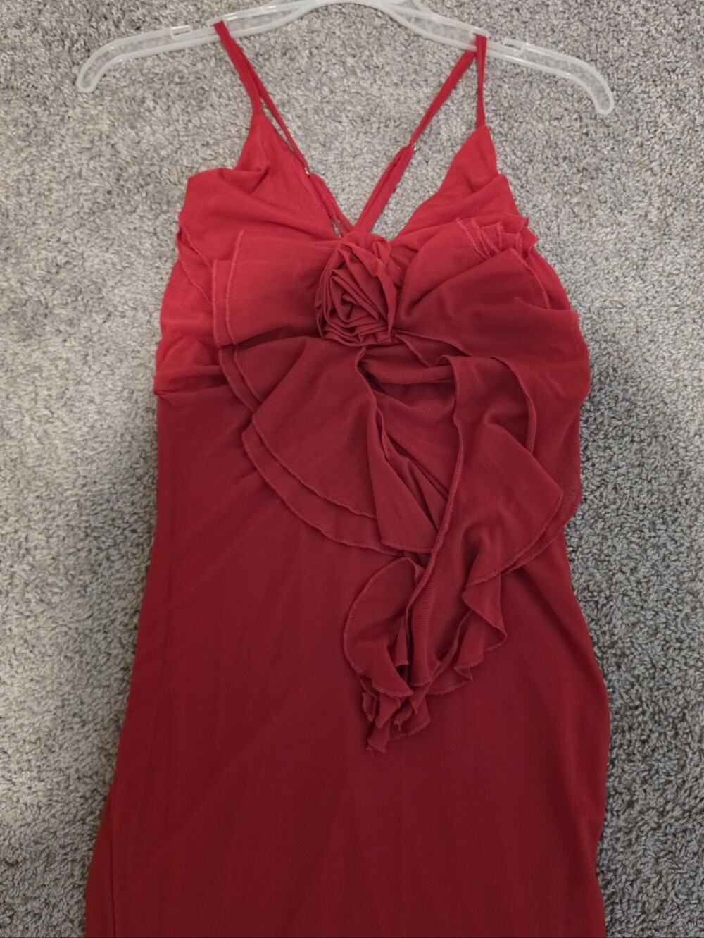 Red Ruffle-Front Spaghetti Strap Dress - Picture 3 of 4